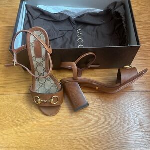 Gucci Brown Leather Horsebit Block Heel Sandals
